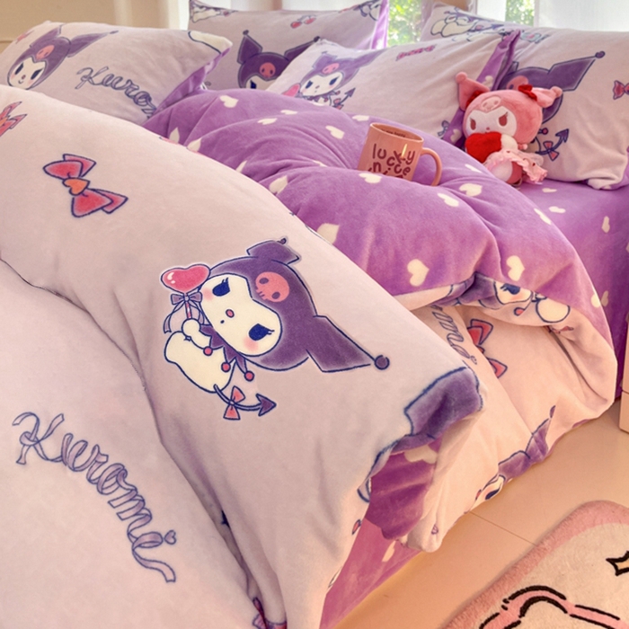 91家纺网 家纺一手货源 找家纺 （总）博雅 2025新款三丽鸥正版授权高克重牛奶绒小版四件套提供买家秀