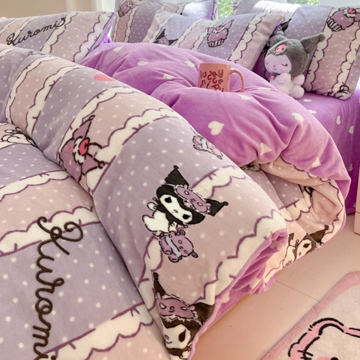 91家纺网 家纺一手货源 找家纺 （总）博雅 2025新款三丽鸥正版授权高克重牛奶绒小版四件套提供买家秀