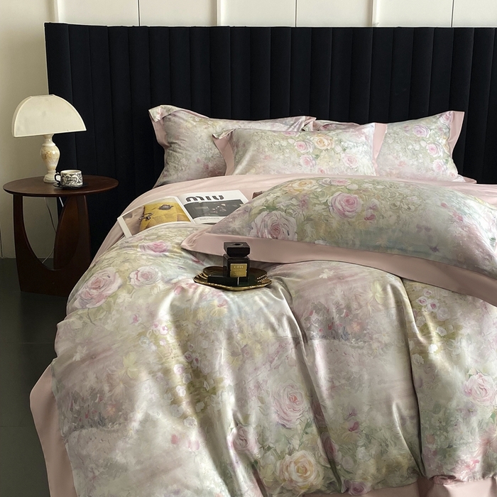 91家纺网 家纺一手货源 找家纺 南泉坊 2025新款长绒棉纯棉丝光工艺数码印花四件套 暮光之城 粉