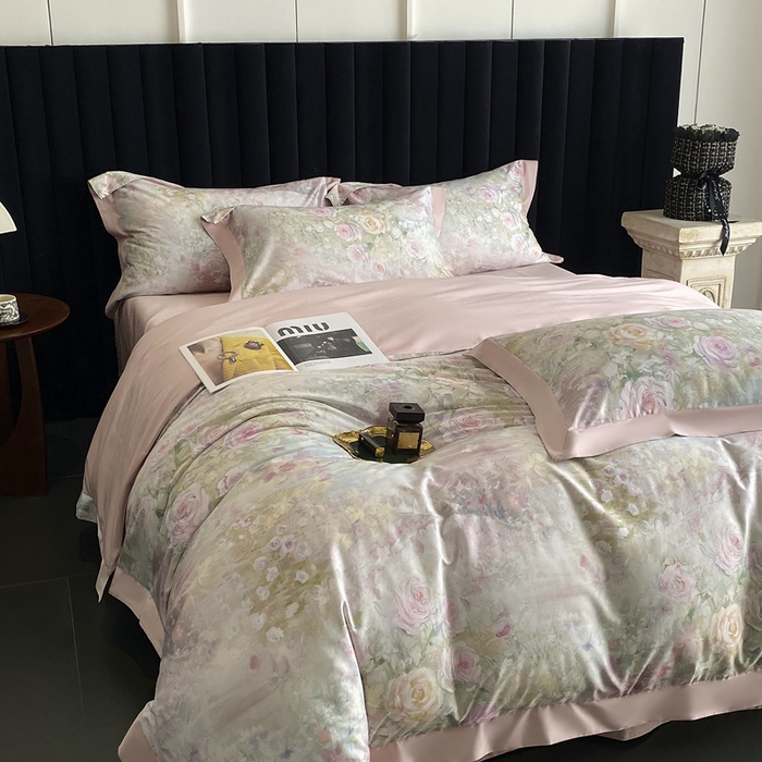 91家纺网 家纺一手货源 找家纺 南泉坊 2025新款长绒棉纯棉丝光工艺数码印花四件套 暮光之城 粉