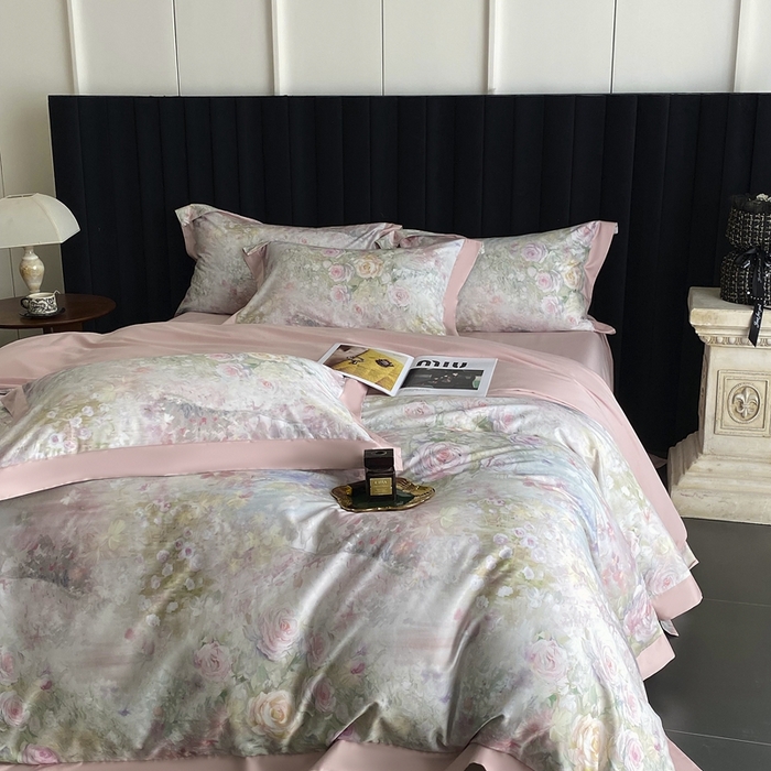 91家纺网 家纺一手货源 找家纺 南泉坊 2025新款长绒棉纯棉丝光工艺数码印花四件套 暮光之城 粉