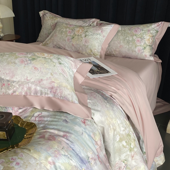 91家纺网 家纺一手货源 找家纺 南泉坊 2025新款长绒棉纯棉丝光工艺数码印花四件套 暮光之城 粉