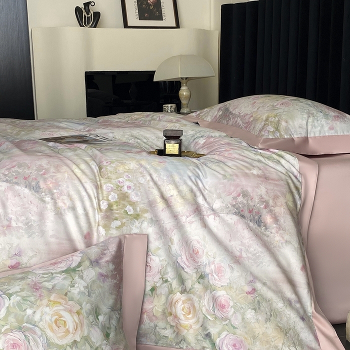 91家纺网 家纺一手货源 找家纺 南泉坊 2025新款长绒棉纯棉丝光工艺数码印花四件套 暮光之城 粉