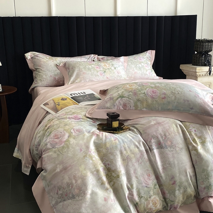 91家纺网 家纺一手货源 找家纺 南泉坊 2025新款长绒棉纯棉丝光工艺数码印花四件套 暮光之城 粉