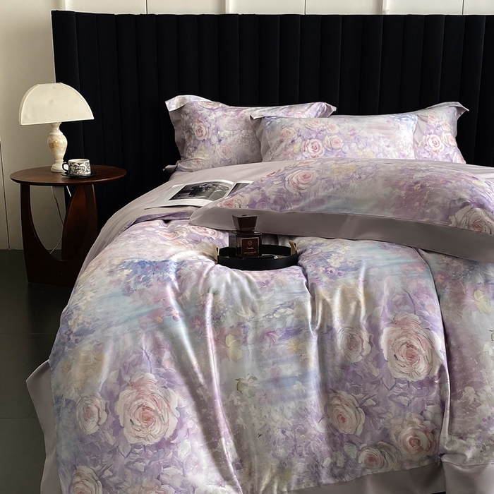 91家纺网 家纺一手货源 找家纺 南泉坊 2025新款长绒棉纯棉丝光工艺数码印花四件套 暮光之城 紫