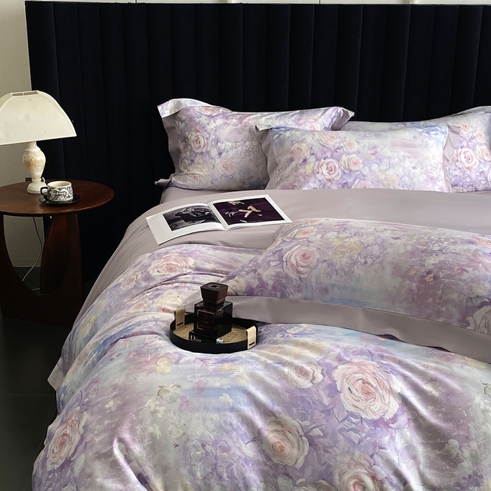 91家纺网 家纺一手货源 找家纺 南泉坊 2025新款长绒棉纯棉丝光工艺数码印花四件套 暮光之城 紫