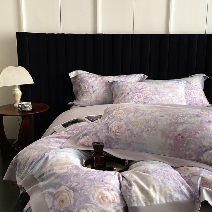 91家纺网 家纺一手货源 找家纺 南泉坊 2025新款长绒棉纯棉丝光工艺数码印花四件套 暮光之城 紫