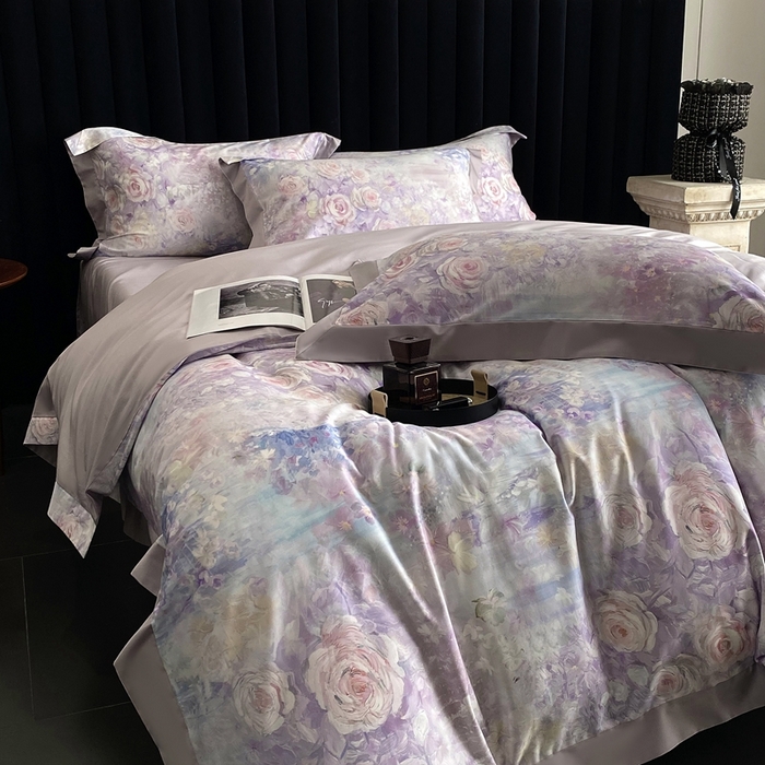 91家纺网 家纺一手货源 找家纺 南泉坊 2025新款长绒棉纯棉丝光工艺数码印花四件套 暮光之城 紫