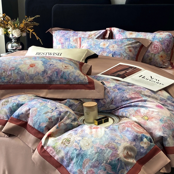 91家纺网 家纺一手货源 找家纺 南泉坊 2025新款长绒棉纯棉丝光工艺数码印花四件套 夏奇拉