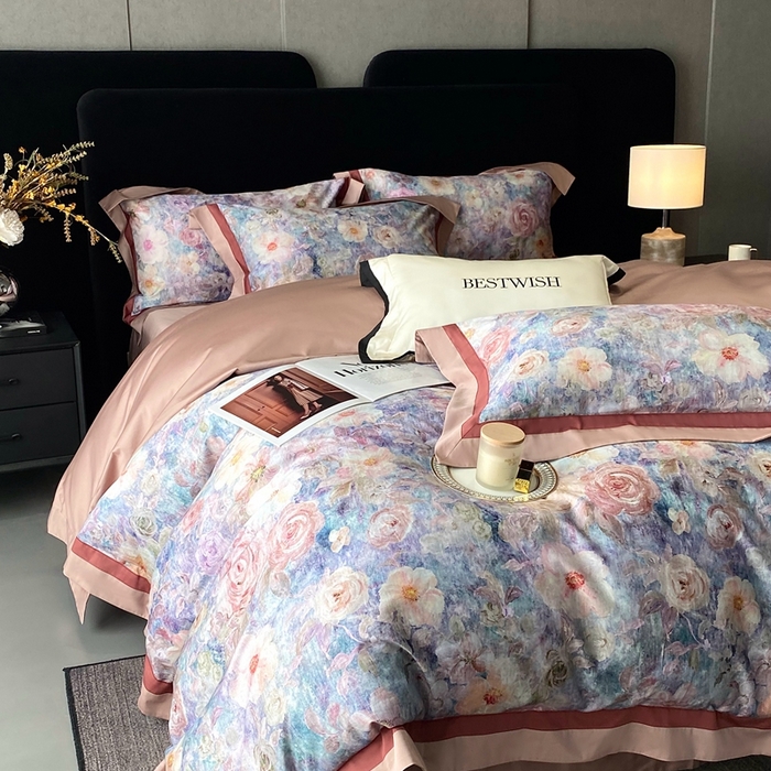 91家纺网 家纺一手货源 找家纺 南泉坊 2025新款长绒棉纯棉丝光工艺数码印花四件套 夏奇拉