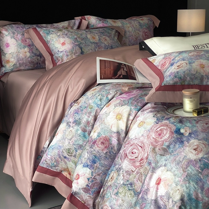 91家纺网 家纺一手货源 找家纺 南泉坊 2025新款长绒棉纯棉丝光工艺数码印花四件套 夏奇拉