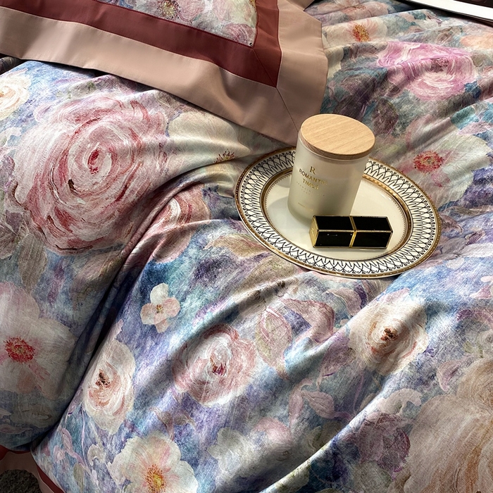 91家纺网 家纺一手货源 找家纺 南泉坊 2025新款长绒棉纯棉丝光工艺数码印花四件套 夏奇拉