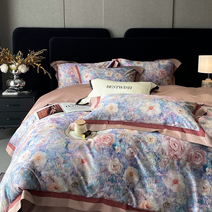 91家纺网 家纺一手货源 找家纺 南泉坊 2025新款长绒棉纯棉丝光工艺数码印花四件套 夏奇拉