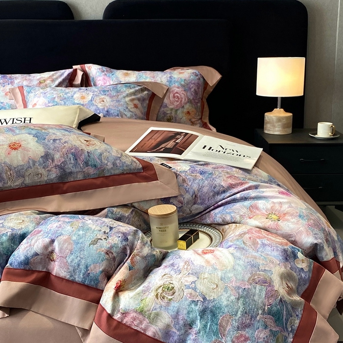 91家纺网 家纺一手货源 找家纺 南泉坊 2025新款长绒棉纯棉丝光工艺数码印花四件套 夏奇拉