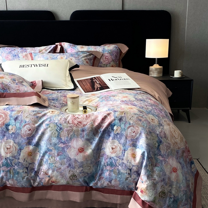 91家纺网 家纺一手货源 找家纺 南泉坊 2025新款长绒棉纯棉丝光工艺数码印花四件套 夏奇拉