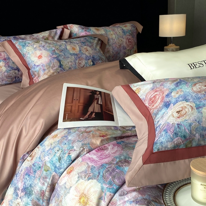 91家纺网 家纺一手货源 找家纺 南泉坊 2025新款长绒棉纯棉丝光工艺数码印花四件套 夏奇拉