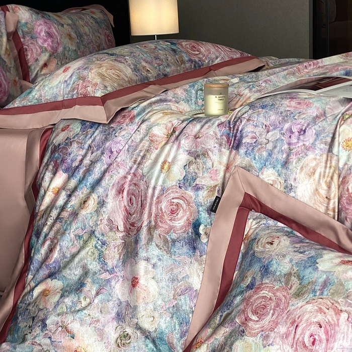 91家纺网 家纺一手货源 找家纺 南泉坊 2025新款长绒棉纯棉丝光工艺数码印花四件套 夏奇拉