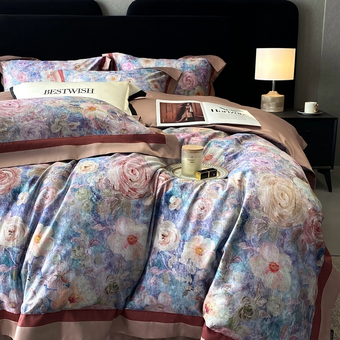 91家纺网 家纺一手货源 找家纺 南泉坊 2025新款长绒棉纯棉丝光工艺数码印花四件套 夏奇拉