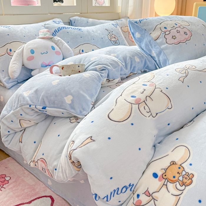 91家纺网 家纺一手货源 找家纺 （总）博雅 2025新款三丽鸥正版授权高克重牛奶绒小版四件套提供买家秀