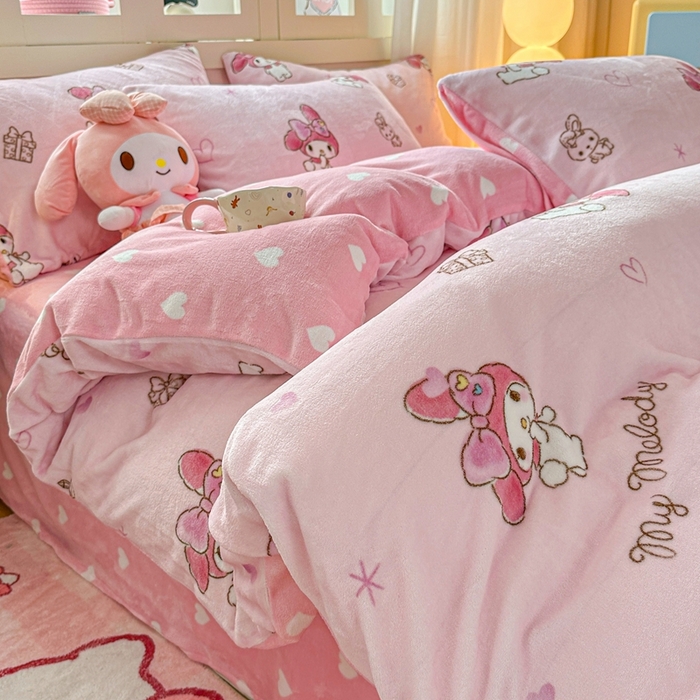 91家纺网 家纺一手货源 找家纺 （总）博雅 2025新款三丽鸥正版授权高克重牛奶绒小版四件套提供买家秀