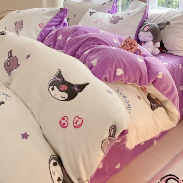 91家纺网 家纺一手货源 找家纺 （总）博雅 2025新款三丽鸥正版授权高克重牛奶绒小版四件套提供买家秀