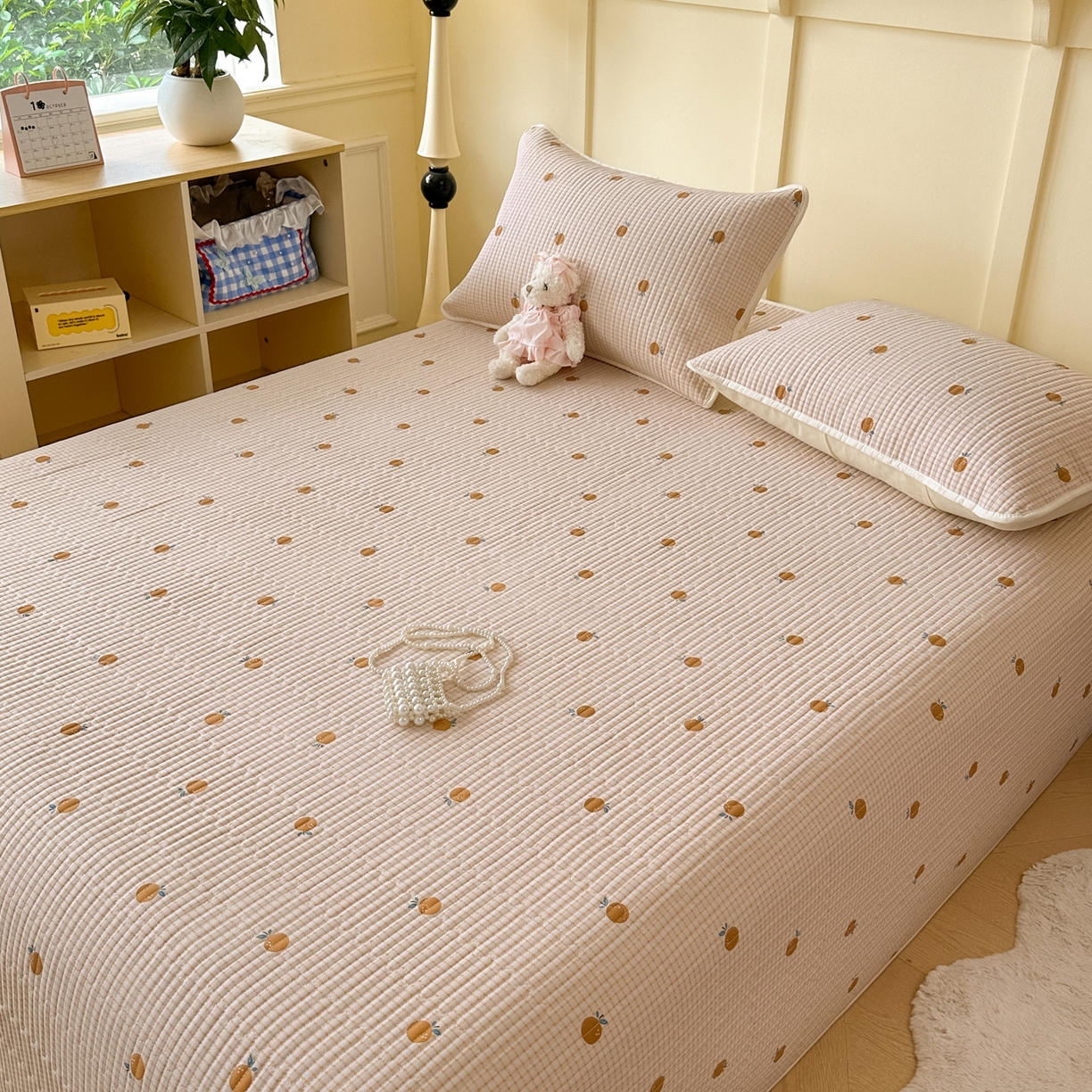 91家纺网 家纺一手货源 找家纺 寐居家纺 2025新款A类数码印花老粗布夹棉床盖 橘里橘气