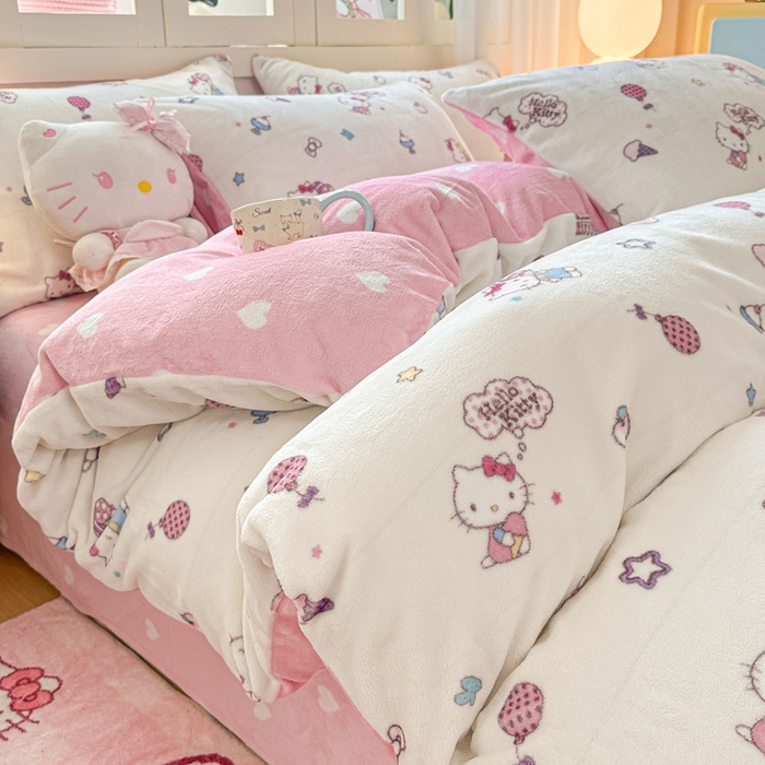 91家纺网 家纺一手货源 找家纺 （总）博雅 2025新款三丽鸥正版授权高克重牛奶绒小版四件套提供买家秀