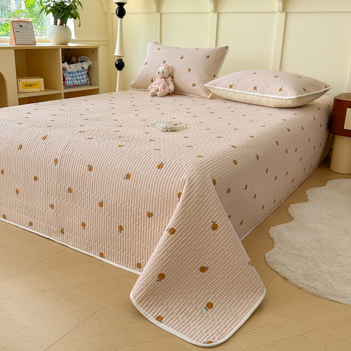 91家纺网 家纺一手货源 找家纺 寐居家纺 2025新款A类数码印花老粗布夹棉床盖 橘里橘气