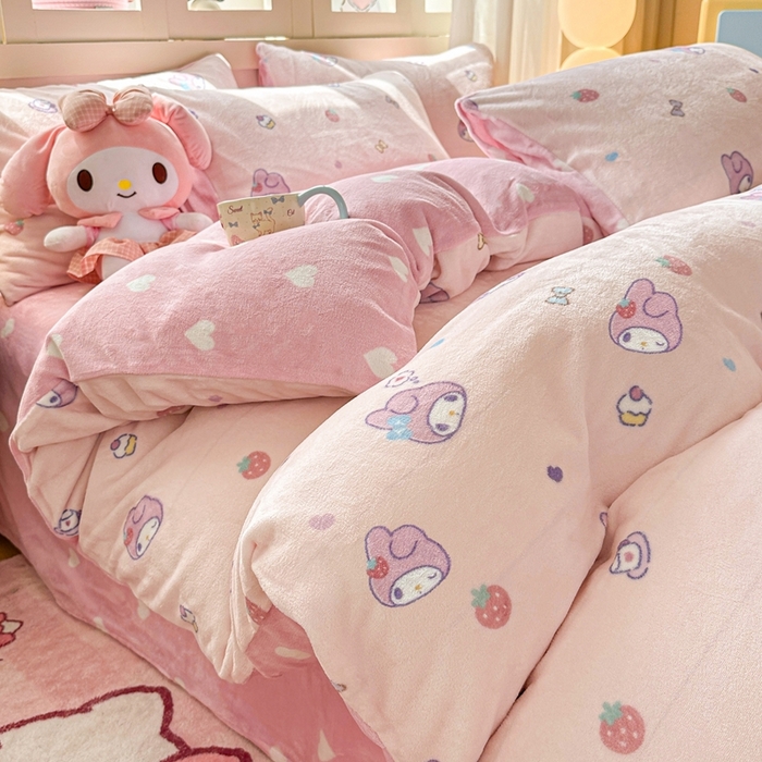 91家纺网 家纺一手货源 找家纺 （总）博雅 2025新款三丽鸥正版授权高克重牛奶绒小版四件套提供买家秀