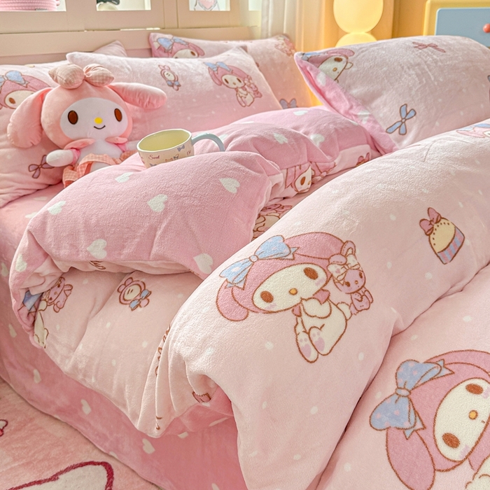 91家纺网 家纺一手货源 找家纺 （总）博雅 2025新款三丽鸥正版授权高克重牛奶绒小版四件套提供买家秀