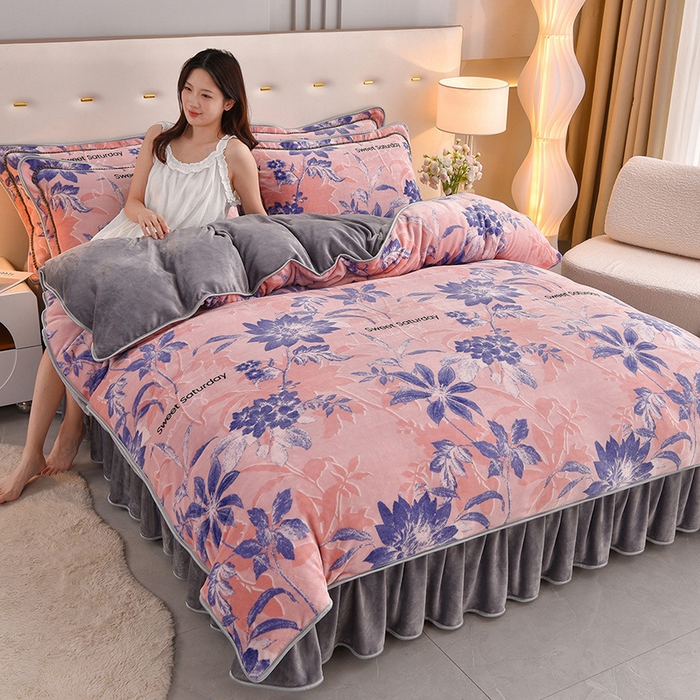 91家纺网 家纺一手货源 找家纺 (总)赛丽雅 2025新款牛奶绒床裙四件套8-9斤法莱绒直播爆款日产2万套