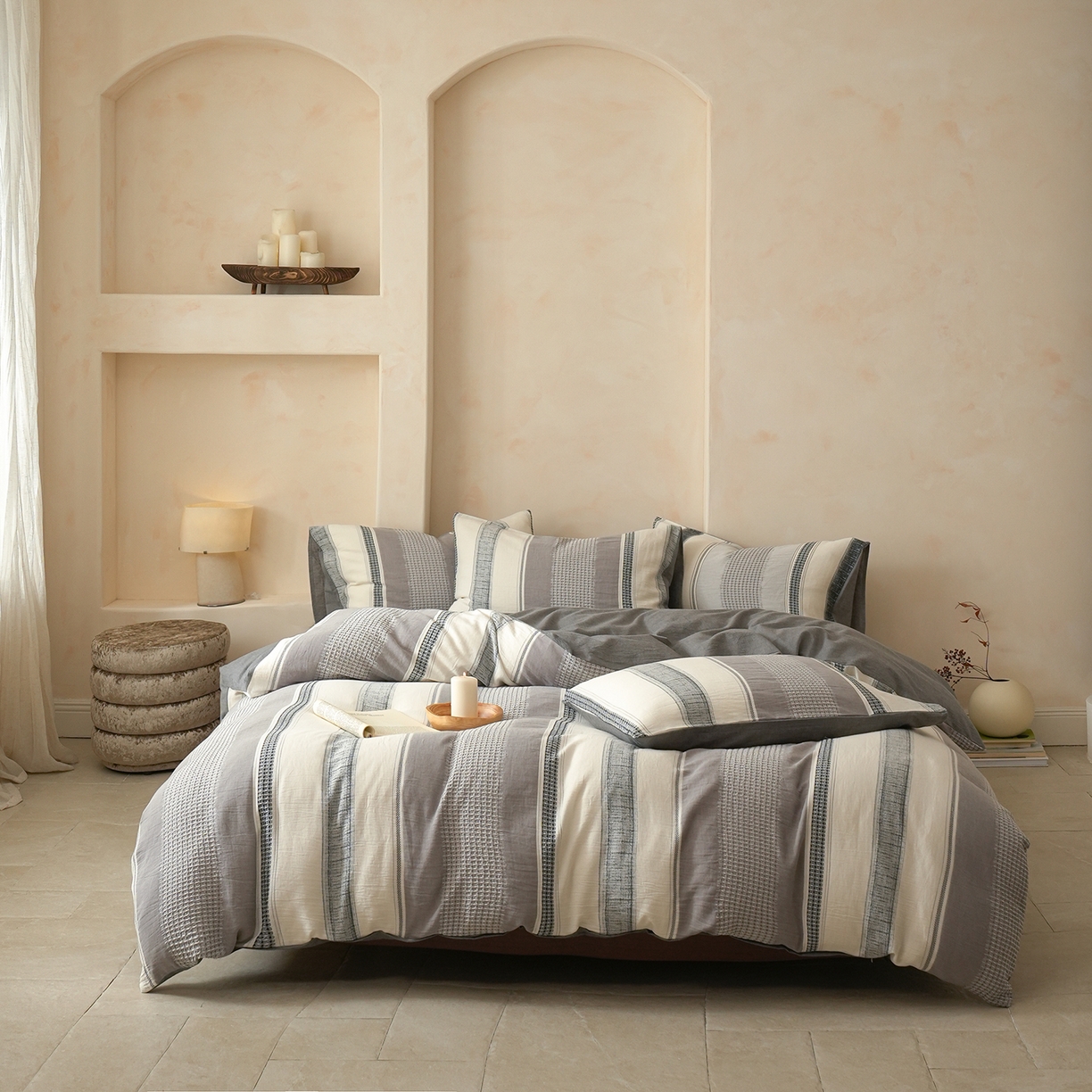 寐居家纺 2025新款全棉A类60支水洗色织提花四件套 希尔薇-灰