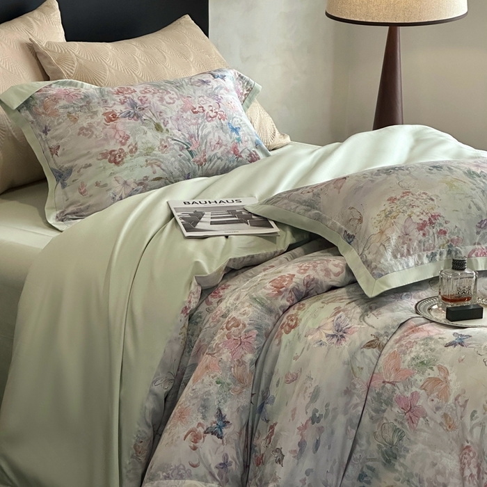 91家纺网 家纺一手货源 找家纺 南泉坊 2025新款长绒棉纯棉丝光工艺数码印花四件套 精灵花园