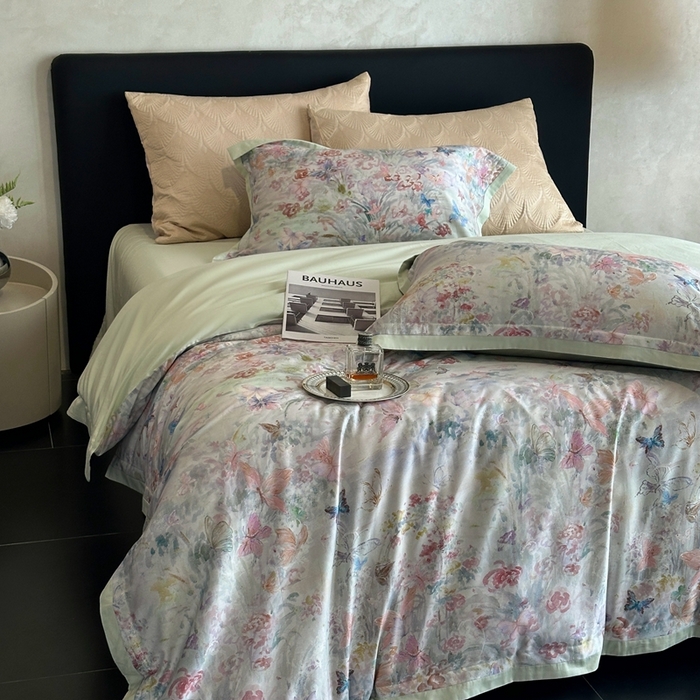 91家纺网 家纺一手货源 找家纺 南泉坊 2025新款长绒棉纯棉丝光工艺数码印花四件套 精灵花园