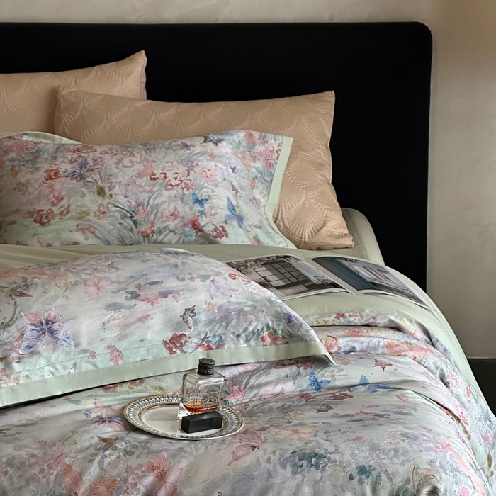 91家纺网 家纺一手货源 找家纺 南泉坊 2025新款长绒棉纯棉丝光工艺数码印花四件套 精灵花园