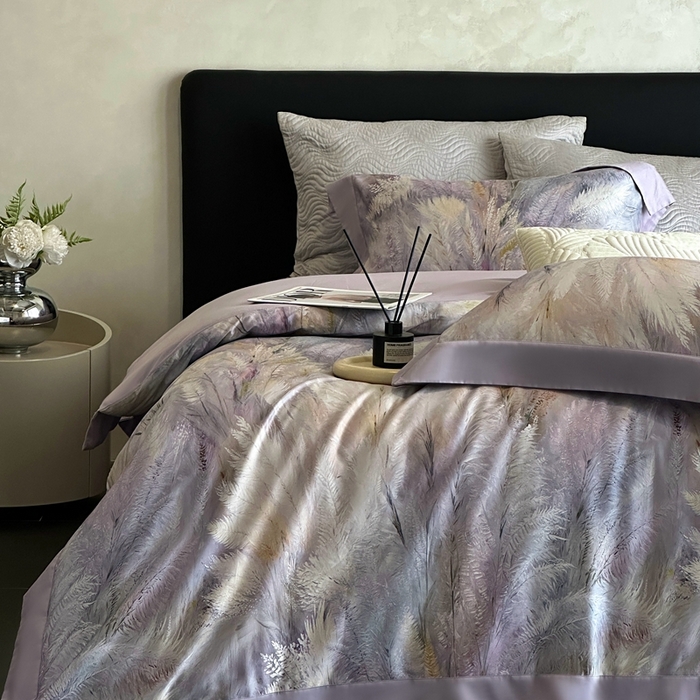 91家纺网 家纺一手货源 找家纺 南泉坊 2025新款长绒棉纯棉丝光工艺数码印花四件套 克洛伊 丁香紫