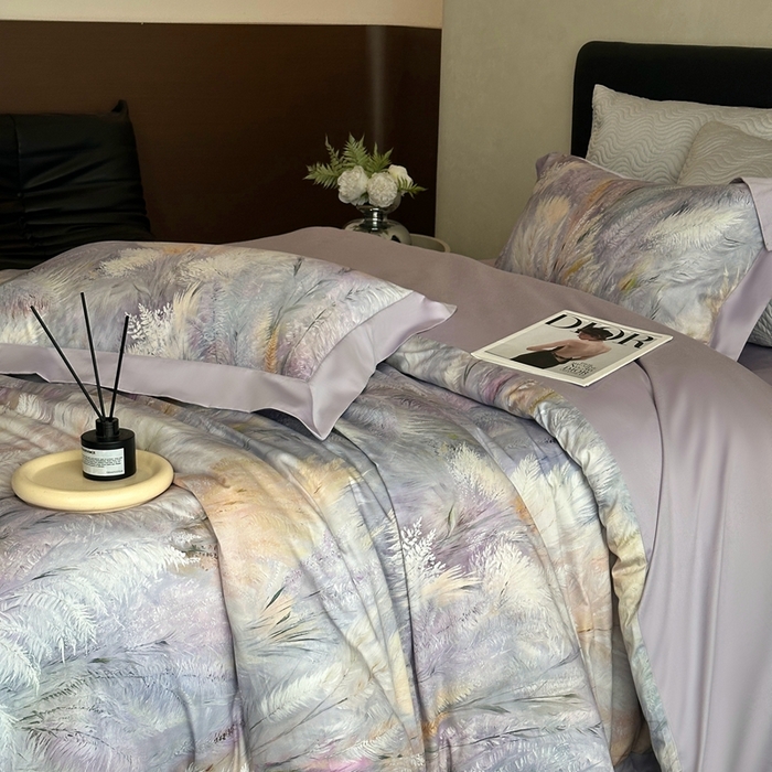 91家纺网 家纺一手货源 找家纺 南泉坊 2025新款长绒棉纯棉丝光工艺数码印花四件套 克洛伊 丁香紫