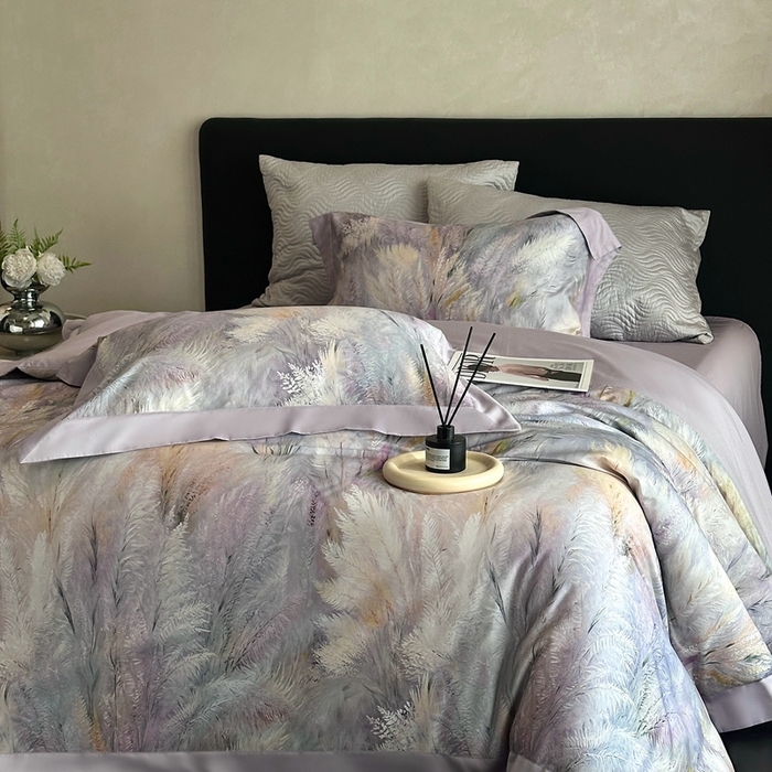 91家纺网 家纺一手货源 找家纺 南泉坊 2025新款长绒棉纯棉丝光工艺数码印花四件套 克洛伊 丁香紫