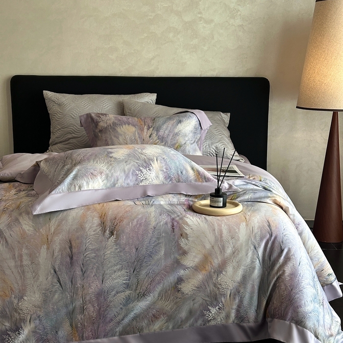 91家纺网 家纺一手货源 找家纺 南泉坊 2025新款长绒棉纯棉丝光工艺数码印花四件套 克洛伊 丁香紫