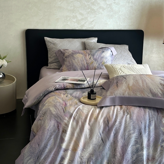 91家纺网 家纺一手货源 找家纺 南泉坊 2025新款长绒棉纯棉丝光工艺数码印花四件套 克洛伊 丁香紫