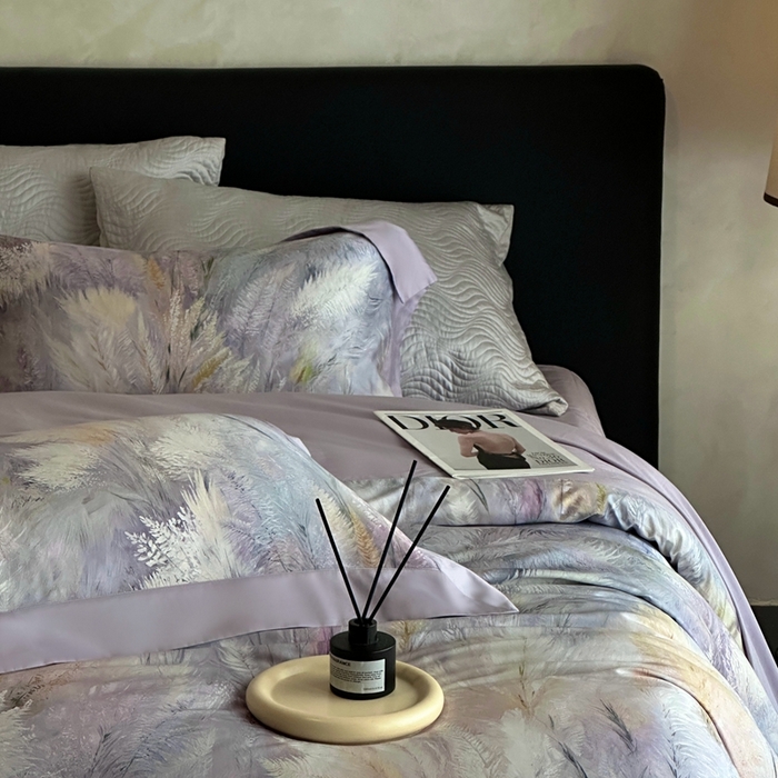 91家纺网 家纺一手货源 找家纺 南泉坊 2025新款长绒棉纯棉丝光工艺数码印花四件套 克洛伊 丁香紫