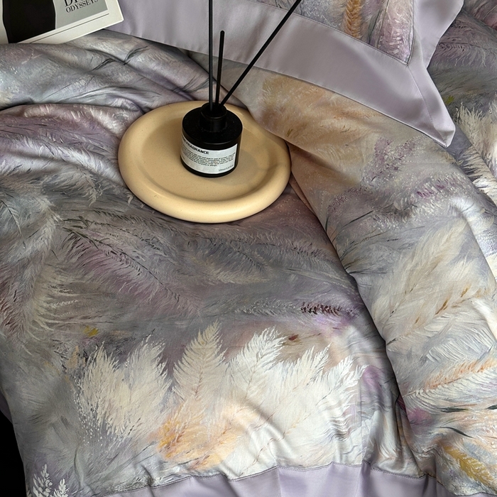 91家纺网 家纺一手货源 找家纺 南泉坊 2025新款长绒棉纯棉丝光工艺数码印花四件套 克洛伊 丁香紫