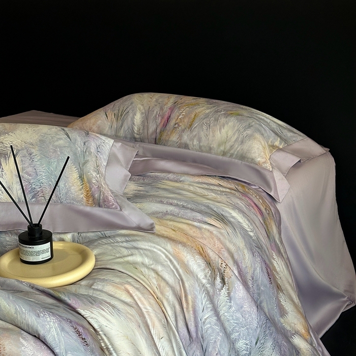 91家纺网 家纺一手货源 找家纺 南泉坊 2025新款长绒棉纯棉丝光工艺数码印花四件套 克洛伊 丁香紫