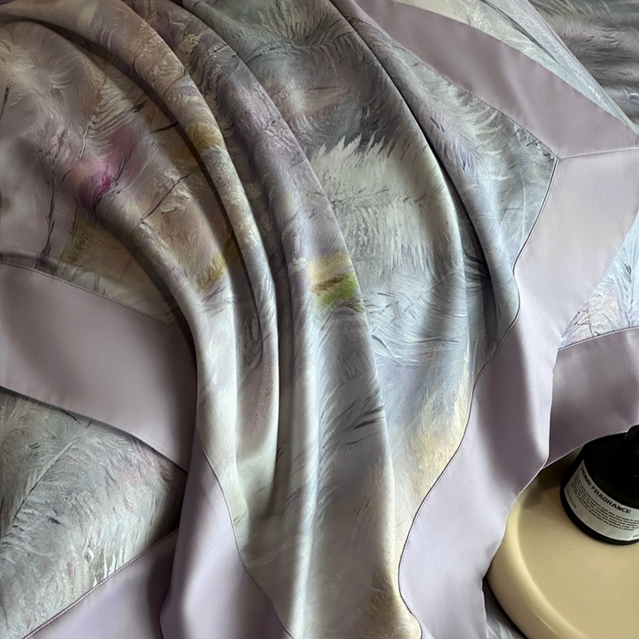 91家纺网 家纺一手货源 找家纺 南泉坊 2025新款长绒棉纯棉丝光工艺数码印花四件套 克洛伊 丁香紫