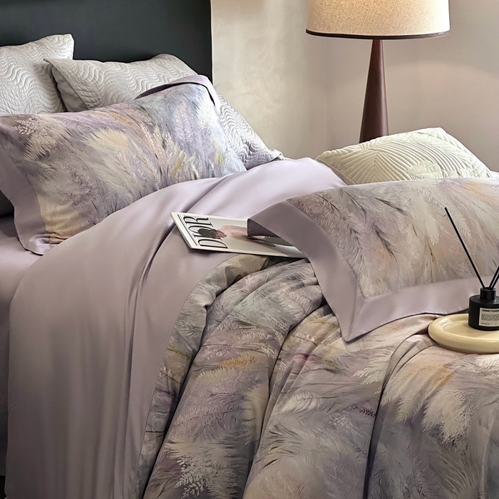 91家纺网 家纺一手货源 找家纺 南泉坊 2025新款长绒棉纯棉丝光工艺数码印花四件套 克洛伊 丁香紫