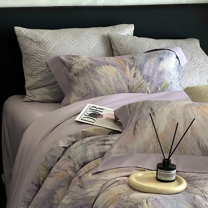 91家纺网 家纺一手货源 找家纺 南泉坊 2025新款长绒棉纯棉丝光工艺数码印花四件套 克洛伊 丁香紫