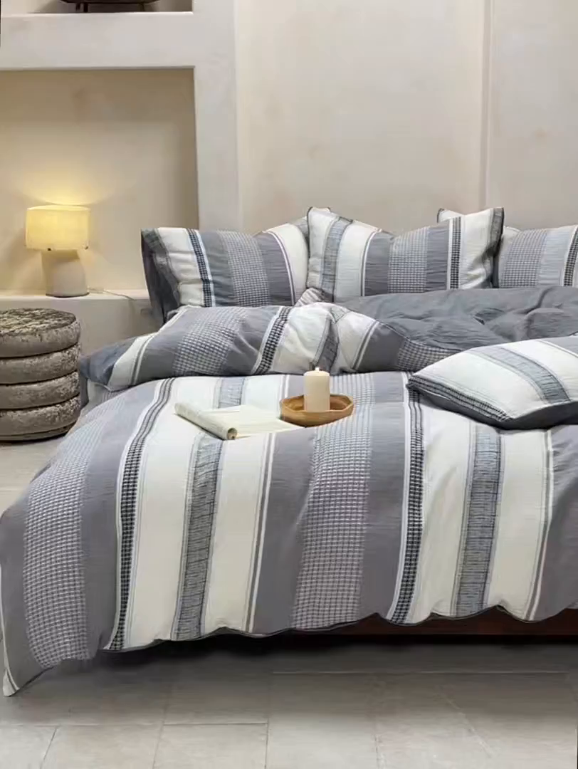 91家纺网 家纺一手货源 找家纺 寐居家纺 2025新款全棉A类60支水洗色织提花四件套 希尔薇-灰