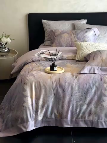 91家纺网 家纺一手货源 找家纺 南泉坊 2025新款长绒棉纯棉丝光工艺数码印花四件套 克洛伊 丁香紫