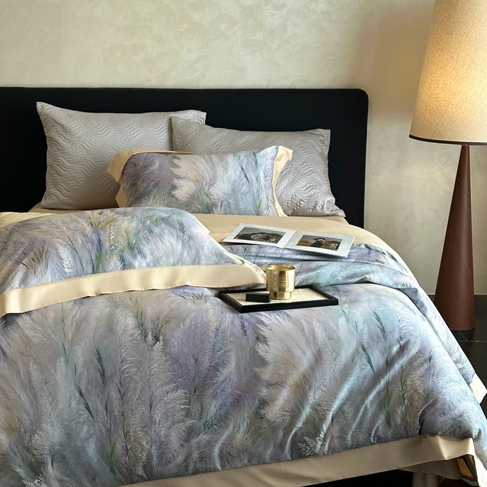 91家纺网 家纺一手货源 找家纺 南泉坊 2025新款长绒棉纯棉丝光工艺数码印花四件套 克洛伊米驼色