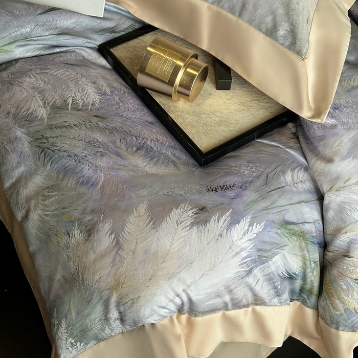 91家纺网 家纺一手货源 找家纺 南泉坊 2025新款长绒棉纯棉丝光工艺数码印花四件套 克洛伊米驼色